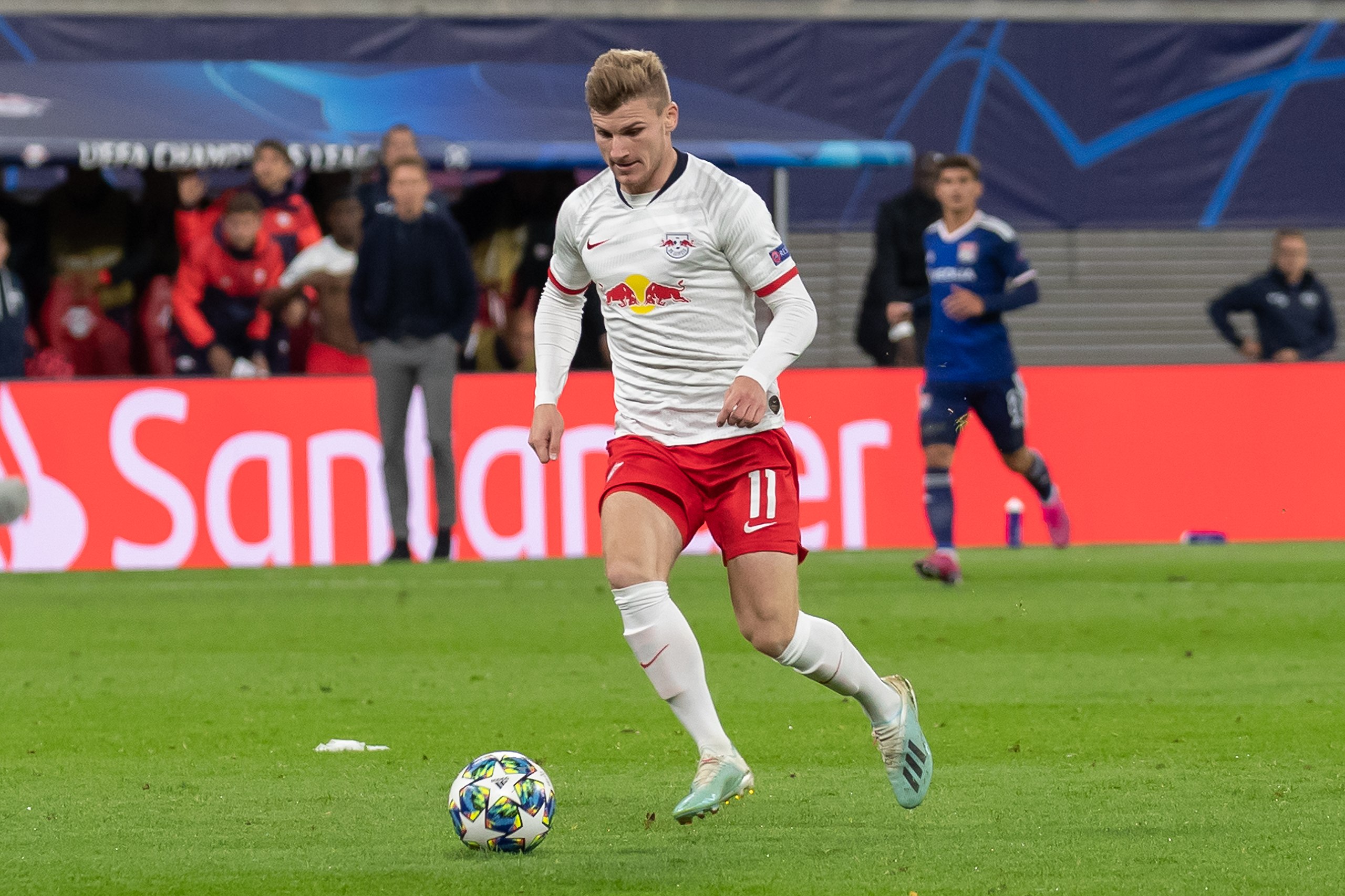 "RB Leipzig forward Timo Werner in action during a Bundesliga match."