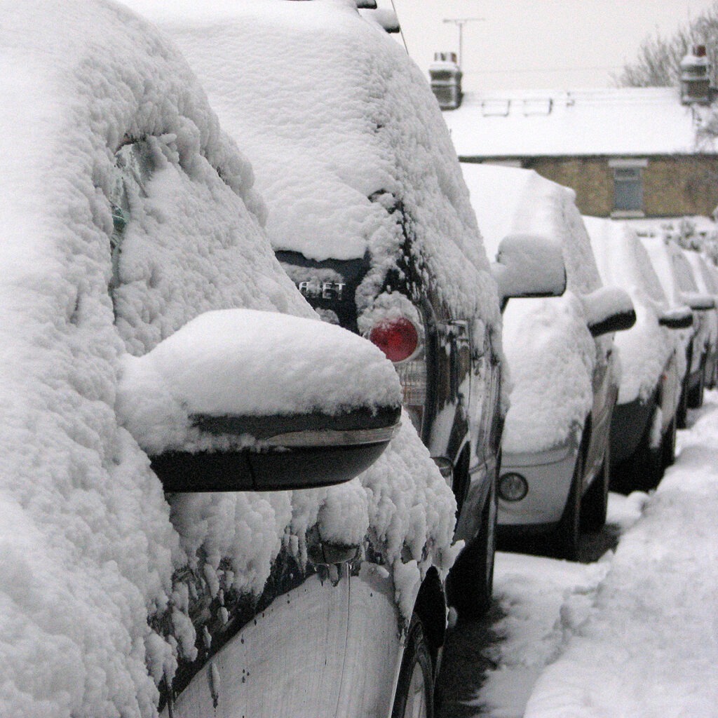 Cars snow covered